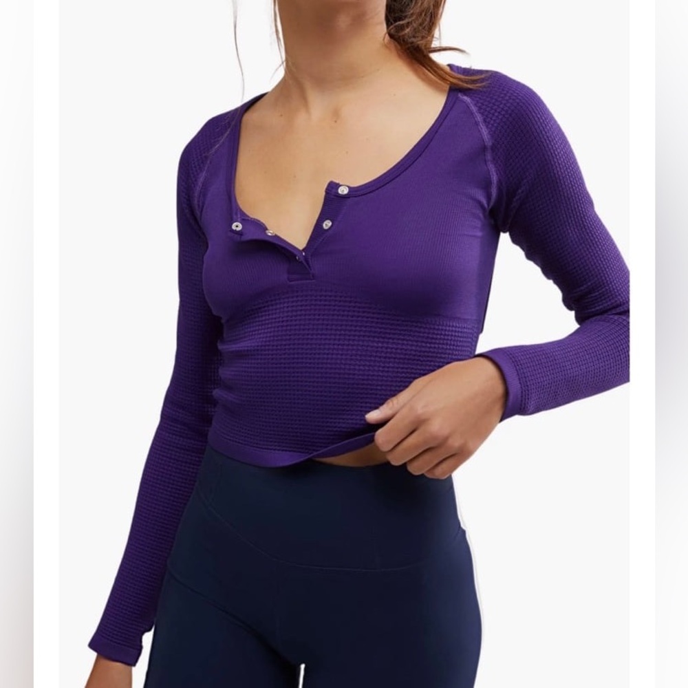 FP Movement Bail Out Crop Thermal Knit Top - Dark Amethyst - Picture 2 of 6